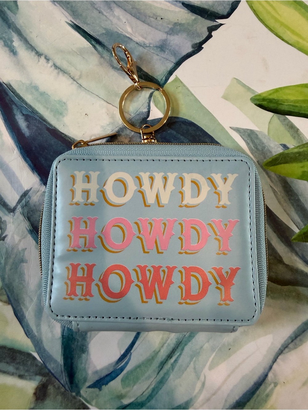 Howdy coin purse keychain - light blue